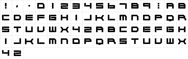 Cyborg45 Regular  glyph index