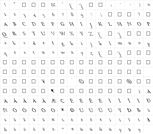 FZ ROMAN 17 LEFTY Normal  glyph index