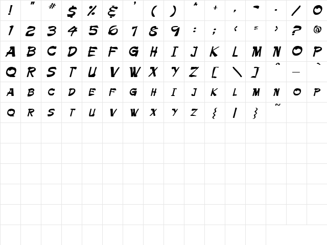 Hollow 1 Bold  glyph index