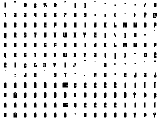 Funk Machine Condensed Condensed  glyph index