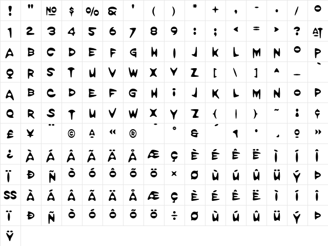 Amorpheus Alternates  glyph index