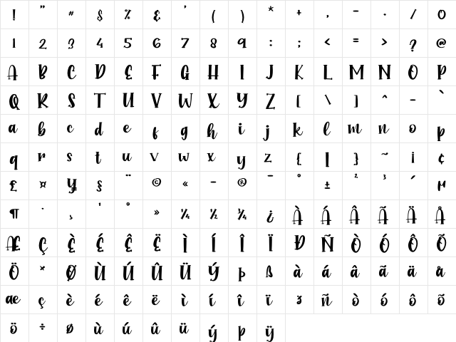 Into Paradise - Personal Use Regular  glyph index