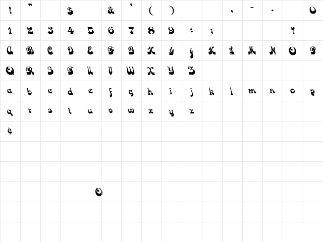 DownWind Bold Bold  glyph index