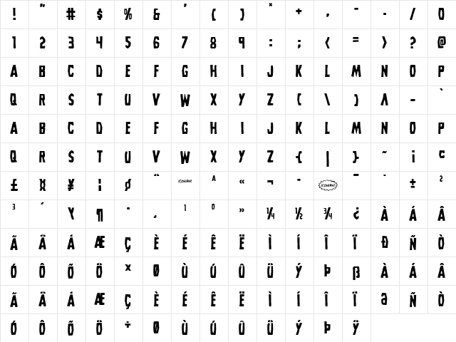 Grim Ghost Regular  glyph index