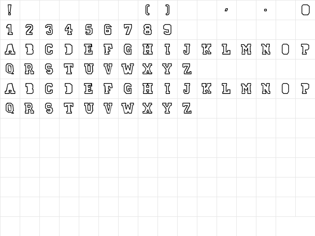 78 skate outline Regular  glyph index