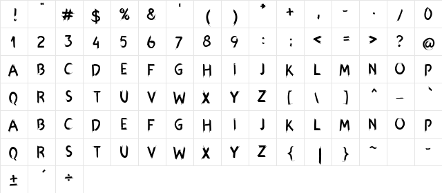 Hexen Bold  glyph index