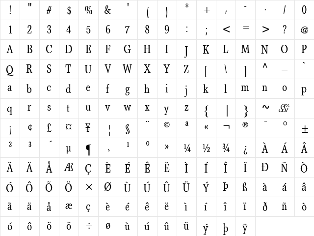 Axiomatic Condensed SSi Condensed  glyph index