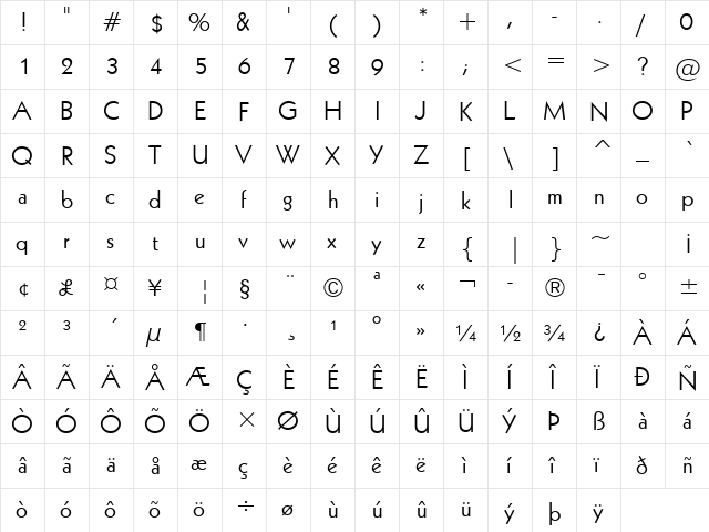 Geometr231 BT Roman  glyph index