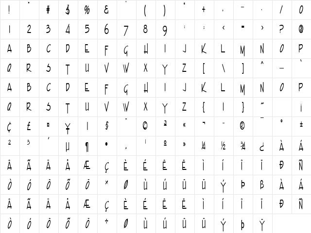 Enview Xtra Light Bold  glyph index