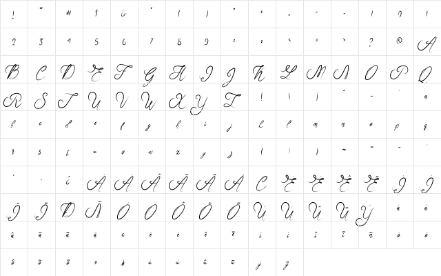 Rosella Script Regular  glyph index