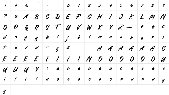 Greattong Brush Regular  glyph index