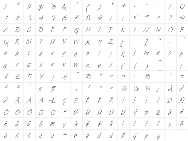 DTCVanDijkM06 Regular  glyph index