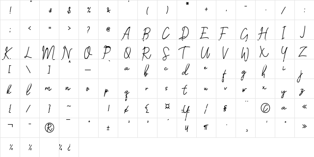 Busset City - PU Regular  glyph index