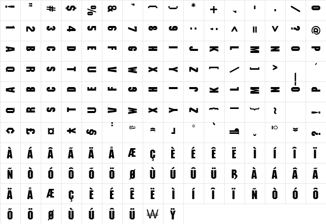 Blocky Sideways Regular  glyph index