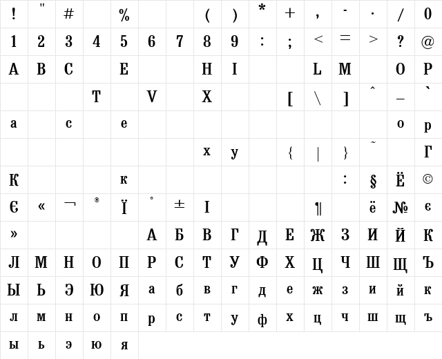 BrickNews Regular  glyph index