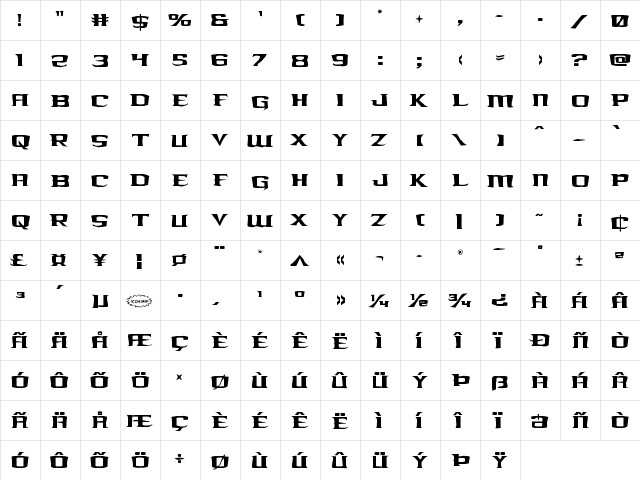 Kreature Kombat Rough Regular  glyph index