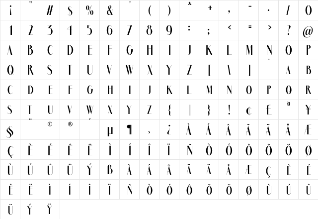 Marbre Sans Bold  glyph index