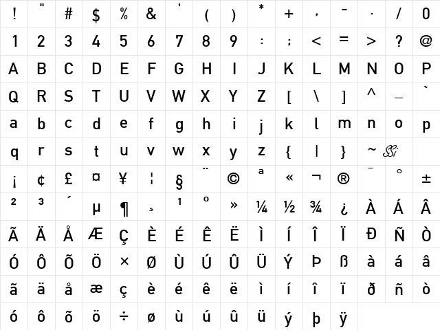 Reducto SSi Regular  glyph index