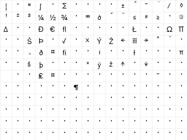 BauLF-RegularExpert Regular  glyph index