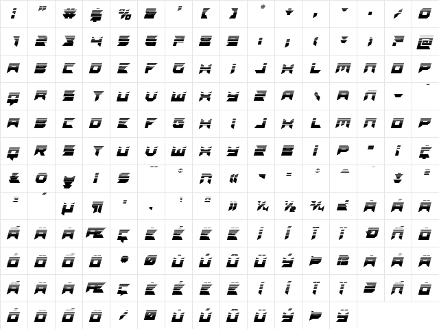 Dagger Dancer Halftone Italic Regular  glyph index