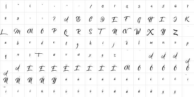 Bareken Regular  glyph index