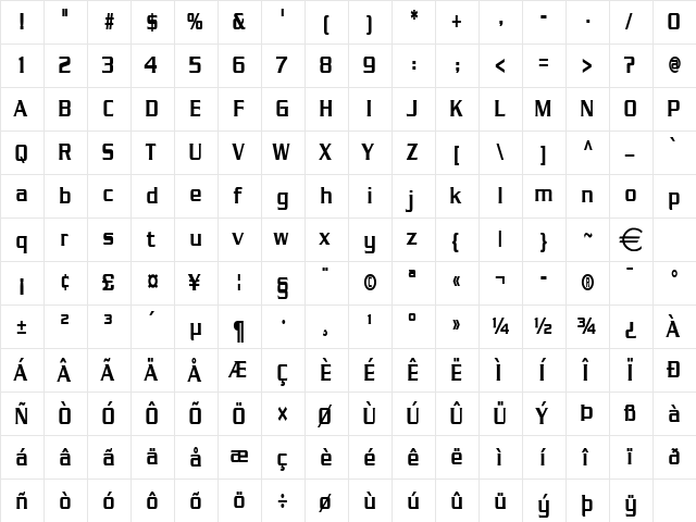 ChaneyThin Bold  glyph index