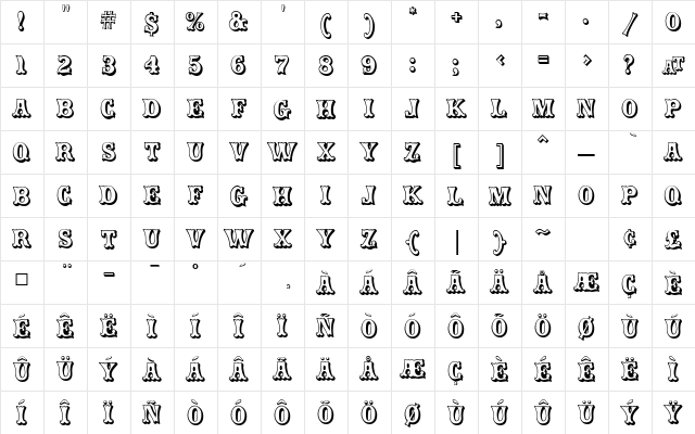 CarnivalMF OpenShadow  glyph index