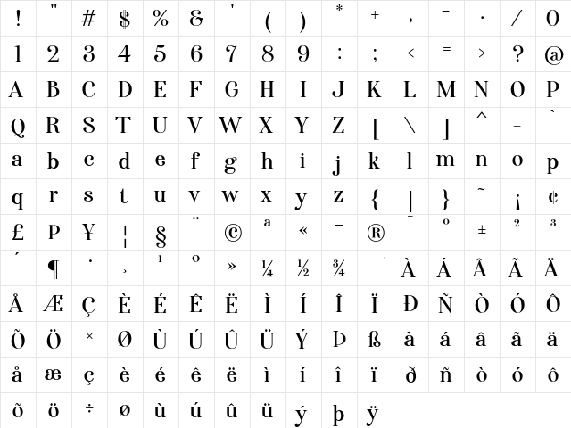 Afterglow Regular  glyph index