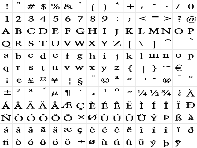 CongoExtended Bold  glyph index