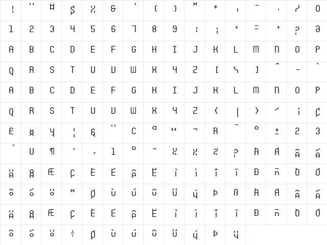 Sicret Mono PERSONAL Light  glyph index