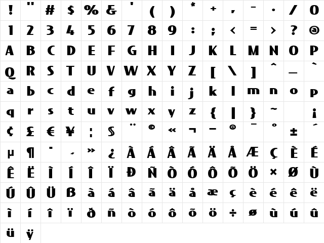 Koala Bold  glyph index