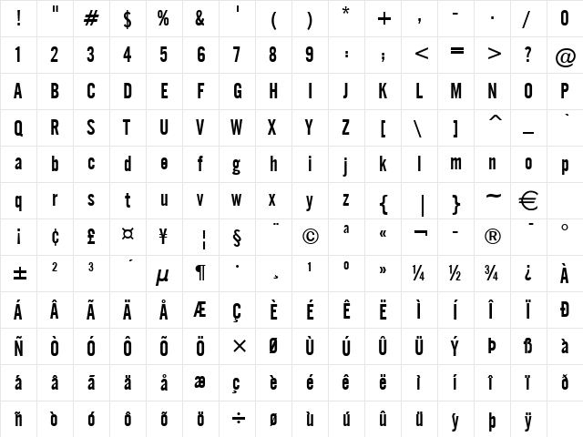 EngGothic Normal  glyph index