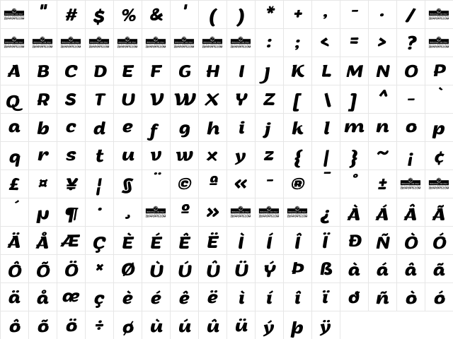 Arturo Trial Bold Italic  glyph index