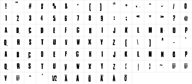 Blacklist Regular  glyph index