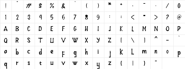 Grafina Regular  glyph index