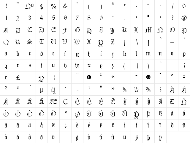 Sabbath-Black Black  glyph index