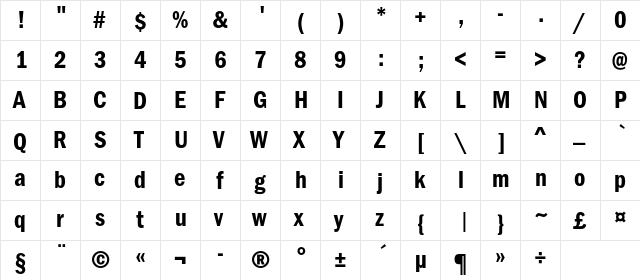 FranklinGothicDemiCondC Regular  glyph index