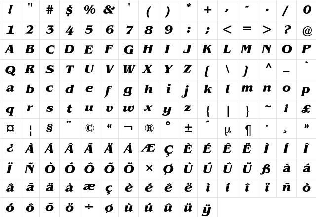 Benguiat BQ Regular  glyph index