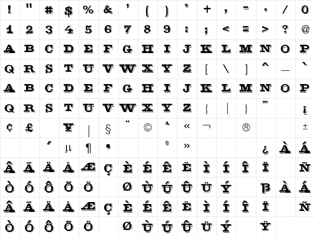 Eastend 1 Regular  glyph index