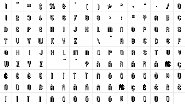Mexcellent 3D Regular  glyph index