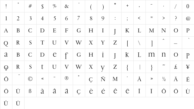PF Garamond Classic Display Regular  glyph index