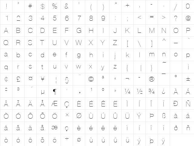 NimbusSanNovDUltLig Regular  glyph index