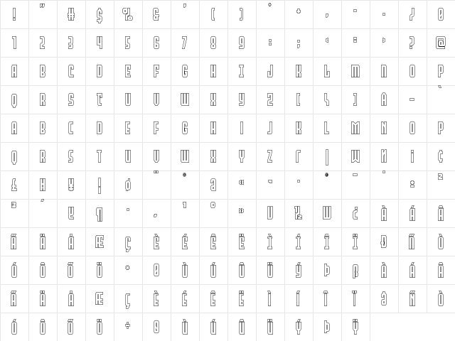 Peace & Houston Outline Regular  glyph index