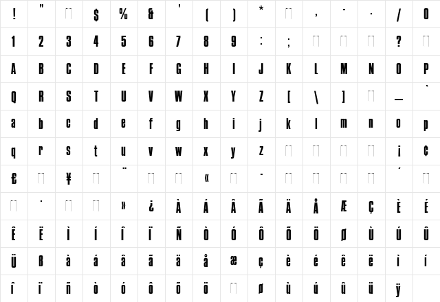 Compacta Regular  glyph index