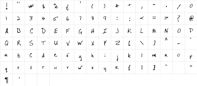 Joseph Regular  glyph index