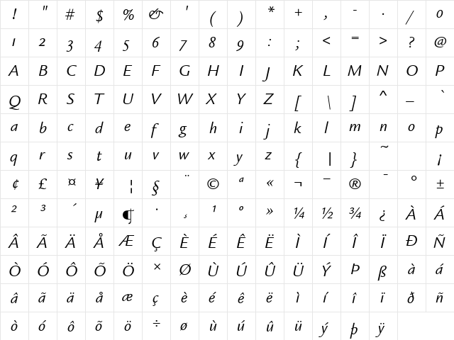 LegacySansITCOS-Book BookItalic  glyph index