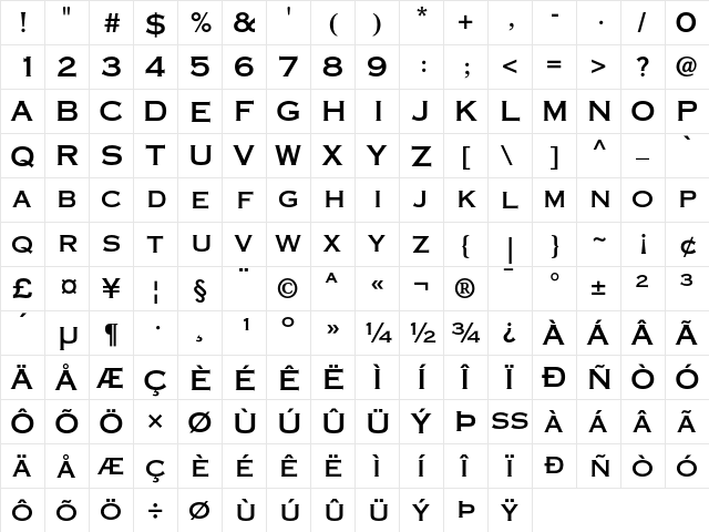 Copperplate Gothic Thirty-One AB  glyph index