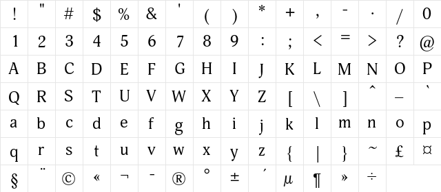 AdonisC Regular  glyph index