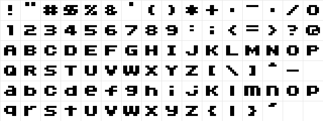 04b_11 Regular  glyph index