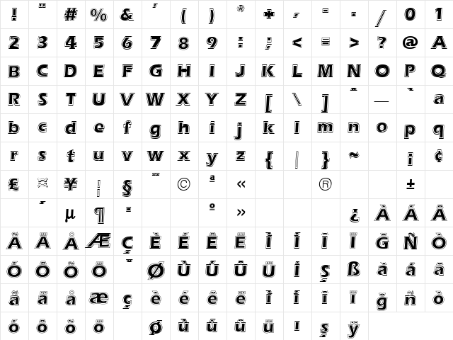 Erie Contour Plain  glyph index